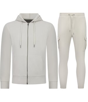 Enos Lässiges, geripptes Zweiteiler-Set in Oversize – Herren-Trainingsanzug – Jogginganzug für Herren – 7920 – Beige