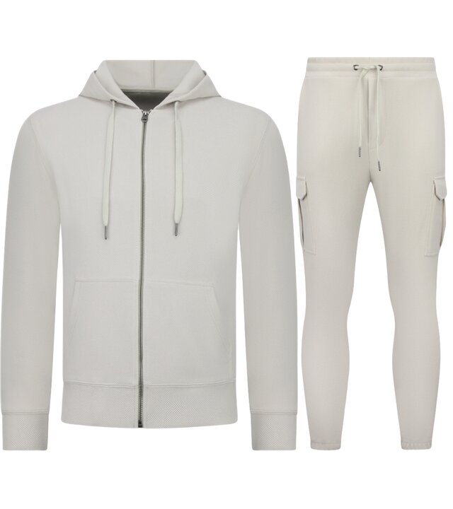 Enos Lässiges, geripptes Zweiteiler-Set in Oversize – Herren-Trainingsanzug – Jogginganzug für Herren – 7920 – Beige
