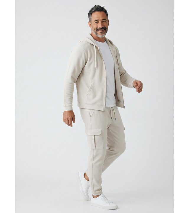 Enos Lässiges, geripptes Zweiteiler-Set in Oversize – Herren-Trainingsanzug – Jogginganzug für Herren – 7920 – Beige