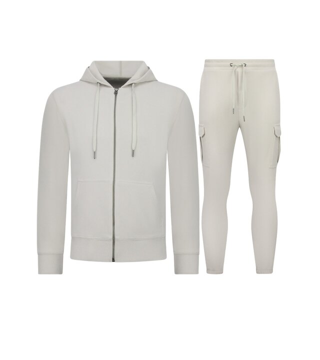 Enos Lässiges, geripptes Zweiteiler-Set in Oversize – Herren-Trainingsanzug – Jogginganzug für Herren – 7920 – Beige