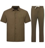 Enos Leinen-Twinset in Übergröße – Herren-Sommerset – Leinenhemd und Leinenhose – 7165 – Braun