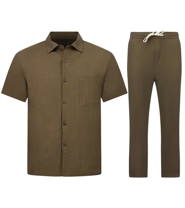 Enos Leinen-Twinset in Übergröße – Herren-Sommerset – Leinenhemd und Leinenhose – 7165 – Braun
