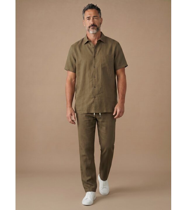 Enos Leinen-Twinset in Übergröße – Herren-Sommerset – Leinenhemd und Leinenhose – 7165 – Braun