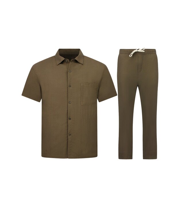Enos Leinen-Twinset in Übergröße – Herren-Sommerset – Leinenhemd und Leinenhose – 7165 – Braun