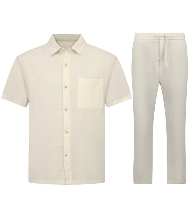 Enos Leinen-Sommer-Set für Herren – Oversized Twinset – Leinenhemd für Herren – Leinenhose für Herren – 7165 – Beige