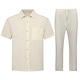 Leinen-Sommer-Set für Herren – Oversized Twinset – Leinenhemd für Herren – Leinenhose für Herren – 7165 – Beige
