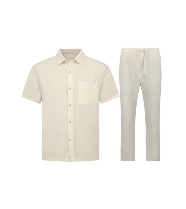Enos Leinen-Sommer-Set für Herren – Oversized Twinset – Leinenhemd für Herren – Leinenhose für Herren – 7165 – Beige