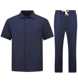 Enos Leinen-Sommer-Set für Herren – Oversized Twinset – Leinenhose für Herren – Leinenhemd für Herren – 7165 – Blau