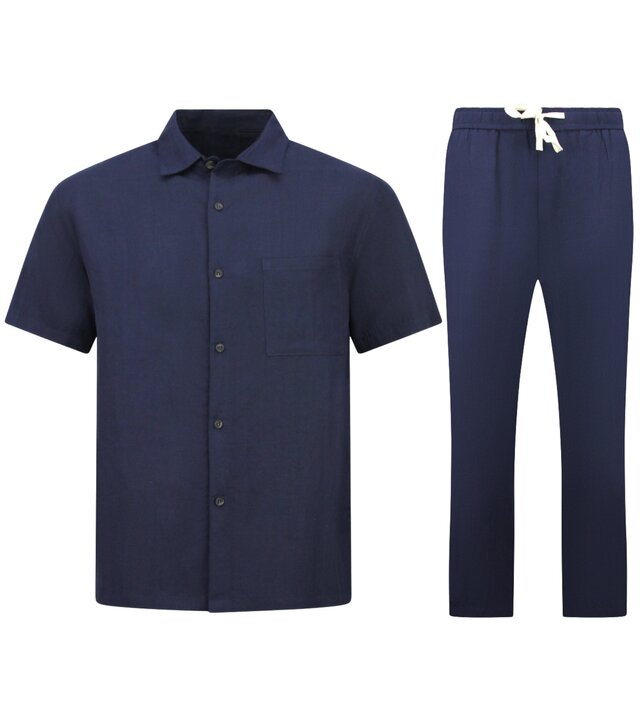 Enos Leinen-Sommer-Set für Herren – Oversized Twinset – Leinenhose für Herren – Leinenhemd für Herren – 7165 – Blau