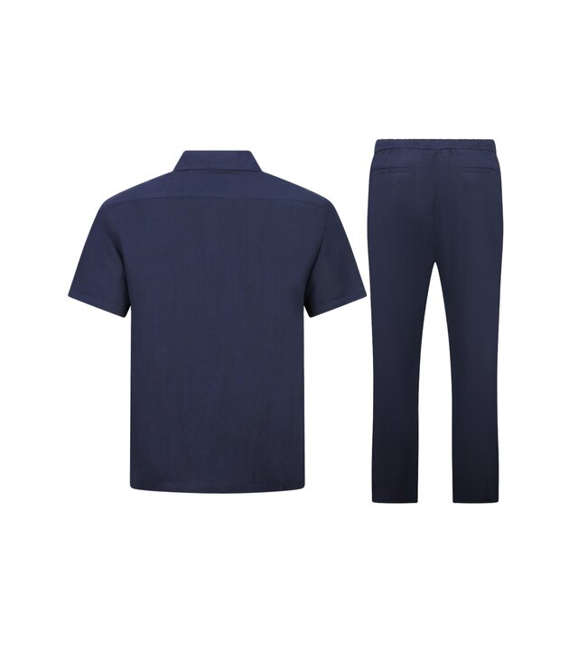 Enos Leinen-Sommer-Set für Herren – Oversized Twinset – Leinenhose für Herren – Leinenhemd für Herren – 7165 – Blau