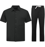 Enos Leinen-Sommer-Set für Herren – Oversized Twinset – Leinenhose für Herren – Leinenhemd für Herren – 7165 – Schwarz