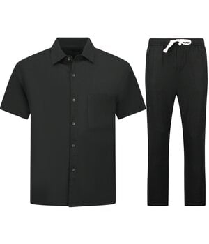 Enos Leinen-Sommer-Set für Herren – Oversized Twinset – Leinenhose für Herren – Leinenhemd für Herren – 7165 – Schwarz