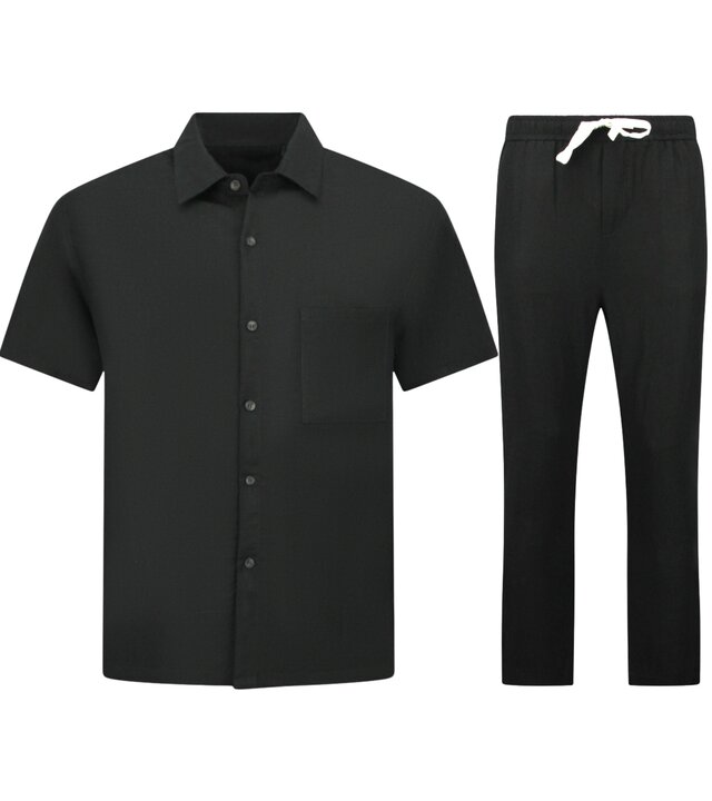 Enos Leinen-Sommer-Set für Herren – Oversized Twinset – Leinenhose für Herren – Leinenhemd für Herren – 7165 – Schwarz