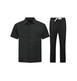 Enos Leinen-Sommer-Set für Herren – Oversized Twinset – Leinenhose für Herren – Leinenhemd für Herren – 7165 – Schwarz