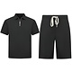 Herren-Sommer-Set – Geripptes Oversize-Poloshirt und Shorts – Kombi-Set – F-5827 – Schwarz