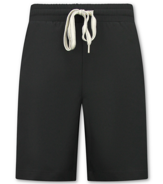 Enos Herren-Sommer-Set – Geripptes Oversize-Poloshirt und Shorts – Kombi-Set – F-5827 – Schwarz