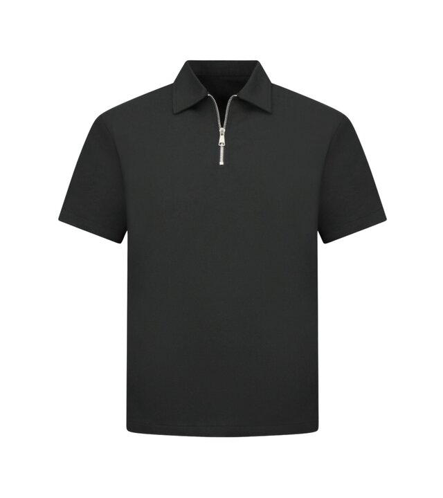 Enos Herren-Sommer-Set – Geripptes Oversize-Poloshirt und Shorts – Kombi-Set – F-5827 – Schwarz