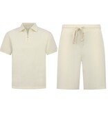 Enos Herren-Sommer-Set – Geripptes Oversize-Poloshirt und Shorts – Kombi-Set – F-5827 – Beige
