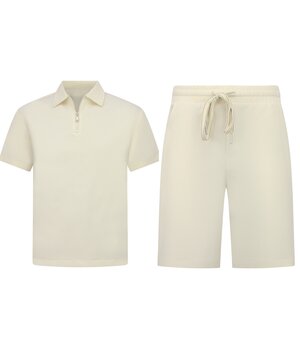 Enos Herren-Sommer-Set – Geripptes Oversize-Poloshirt und Shorts – Kombi-Set – F-5827 – Beige