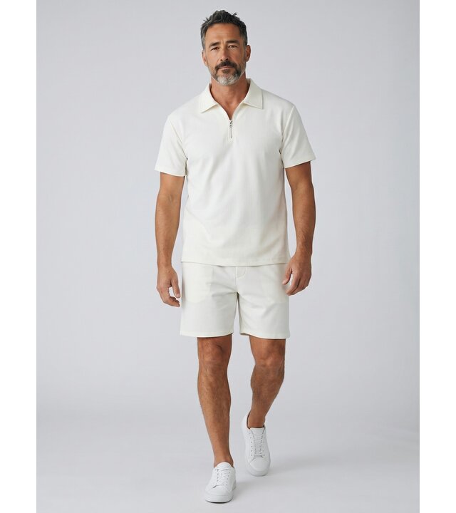 Enos Herren-Sommer-Set – Geripptes Oversize-Poloshirt und Shorts – Kombi-Set – F-5827 – Beige