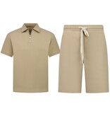 Enos Herren-Sommer-Set – Geripptes Oversize-Poloshirt und Shorts – Kombi-Set – F-5827 – Braun