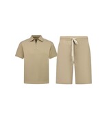 Enos Herren-Sommer-Set – Geripptes Oversize-Poloshirt und Shorts – Kombi-Set – F-5827 – Braun