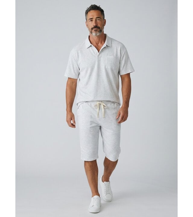 Enos Herren-Sommer-Set – Geripptes Oversize-Poloshirt – Herrenshorts / Herren-Oversize-T-Shirt – Twinset – F-5828 – Grau