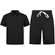 Herren-Sommer-Set – Geripptes Oversize-Poloshirt – Herrenshorts / Herren-Oversize-T-Shirt – Twinset – F-5828 – Schwarz
