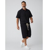 Enos Herren-Sommer-Set – Geripptes Oversize-Poloshirt – Herrenshorts / Herren-Oversize-T-Shirt – Twinset – F-5828 – Schwarz