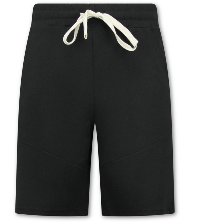 Enos Herren-Sommer-Set – Geripptes Oversize-Poloshirt – Herrenshorts / Herren-Oversize-T-Shirt – Twinset – F-5828 – Schwarz