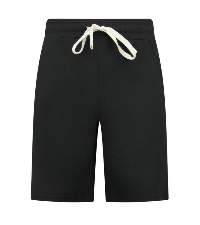 Enos Herren-Sommer-Set – Geripptes Oversize-Poloshirt – Herrenshorts / Herren-Oversize-T-Shirt – Twinset – F-5828 – Schwarz