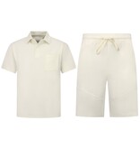 Enos Herren-Sommer-Set – Geripptes Oversize-Poloshirt – Herrenshorts / Herren-Oversize-T-Shirt – Twinset – F-5828 – Beige