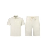 Enos Herren-Sommer-Set – Geripptes Oversize-Poloshirt – Herrenshorts / Herren-Oversize-T-Shirt – Twinset – F-5828 – Beige