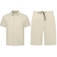 Herren-Sommer-Set – Geripptes Oversize-Hemd und Shorts – Zweiteiliges Set – F-5830 – Beige