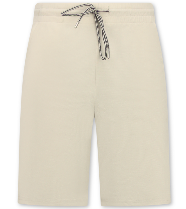 Enos Herren-Sommer-Set – Geripptes Oversize-Hemd und Shorts – Zweiteiliges Set – F-5830 – Beige