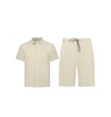 Enos Herren-Sommer-Set – Geripptes Oversize-Hemd und Shorts – Zweiteiliges Set – F-5830 – Beige