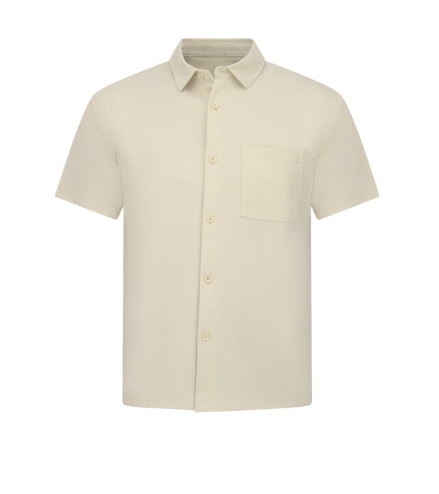 Enos Herren-Sommer-Set – Geripptes Oversize-Hemd und Shorts – Zweiteiliges Set – F-5830 – Beige