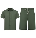 Enos Herren-Sommer-Set – Geripptes Oversize-Hemd und Shorts – Zweiteiliges Set – F-5830 – Grün