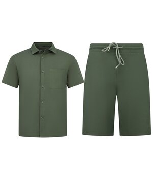 Enos Herren-Sommer-Set – Geripptes Oversize-Hemd und Shorts – Zweiteiliges Set – F-5830 – Grün