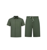 Enos Herren-Sommer-Set – Geripptes Oversize-Hemd und Shorts – Zweiteiliges Set – F-5830 – Grün