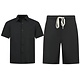 Herren-Sommer-Set – Geripptes Oversize-Hemd und Shorts – Zweiteiliges Set – F-5830 – Schwarz