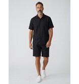Enos Herren-Sommer-Set – Geripptes Oversize-Hemd und Shorts – Zweiteiliges Set – F-5830 – Schwarz