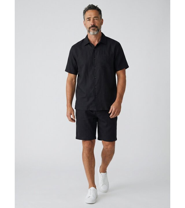 Enos Herren-Sommer-Set – Geripptes Oversize-Hemd und Shorts – Zweiteiliges Set – F-5830 – Schwarz