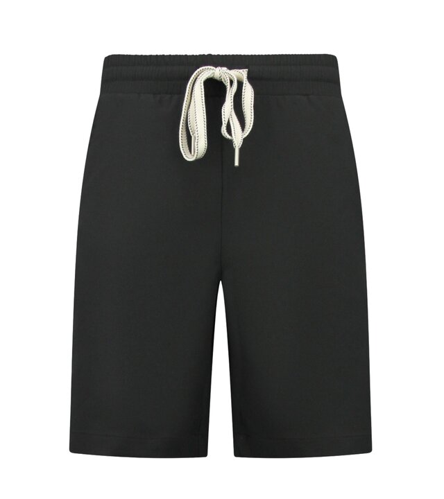 Enos Herren-Sommer-Set – Geripptes Oversize-Hemd und Shorts – Zweiteiliges Set – F-5830 – Schwarz