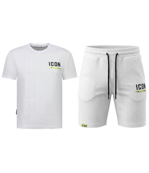 True Rise ICON Herren-Sommerset – Oversize-T-Shirt und Shorts – Twinset – 2096 – Weiß
