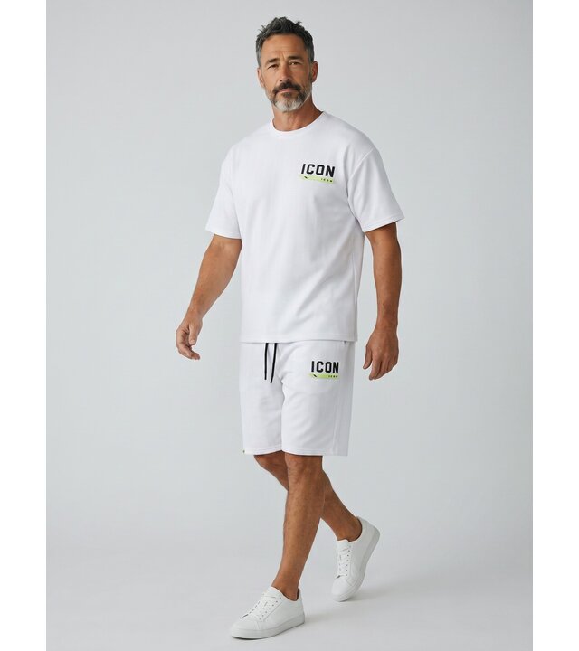 True Rise ICON Herren-Sommerset – Oversize-T-Shirt und Shorts – Twinset – 2096 – Weiß