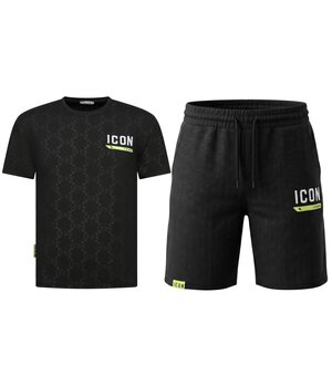 True Rise ICON Herren-Sommerset – Oversize-T-Shirt und Shorts – Twinset – 2096 – Schwarz