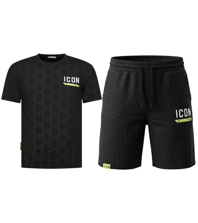 True Rise ICON Herren-Sommerset – Oversize-T-Shirt und Shorts – Twinset – 2096 – Schwarz