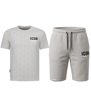 True Rise ICON Herren-Sommerset – Oversize-T-Shirt und Shorts – Twinset – 2096 – Grau