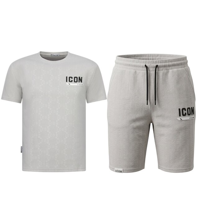 True Rise ICON Herren-Sommerset – Oversize-T-Shirt und Shorts – Twinset – 2096 – Grau
